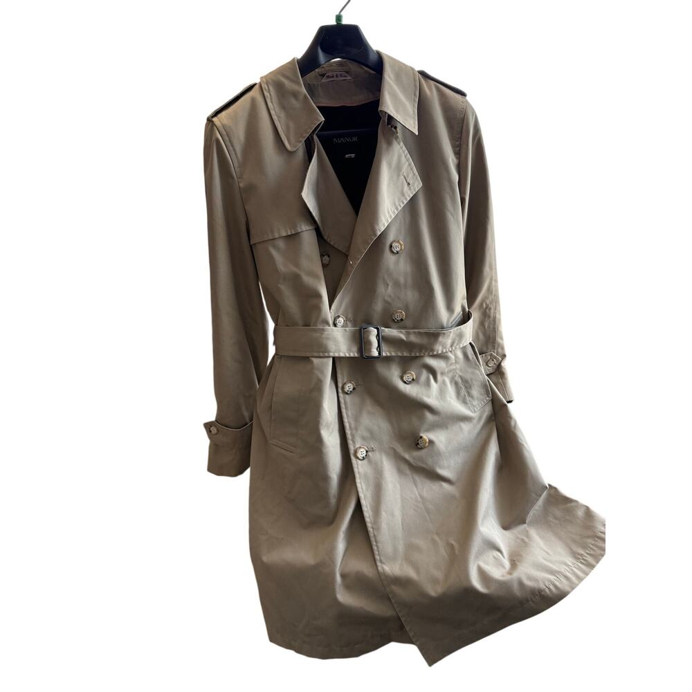 Vintage Austin Manor Men's Trench Coat 40 Reg Tan Khaki Zip Out Faux Fur Liner